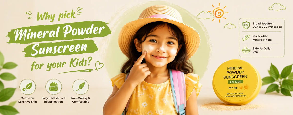 Why Choose Mineral Powder Protection for Kids?    Mineral powder sunscreen is handy for school-going kids. Easy to carry, easy to touch-up the sunscreen in every 2 hours and that non-greasy feel makes it a perfect match for kids. perfect for quick touch-u