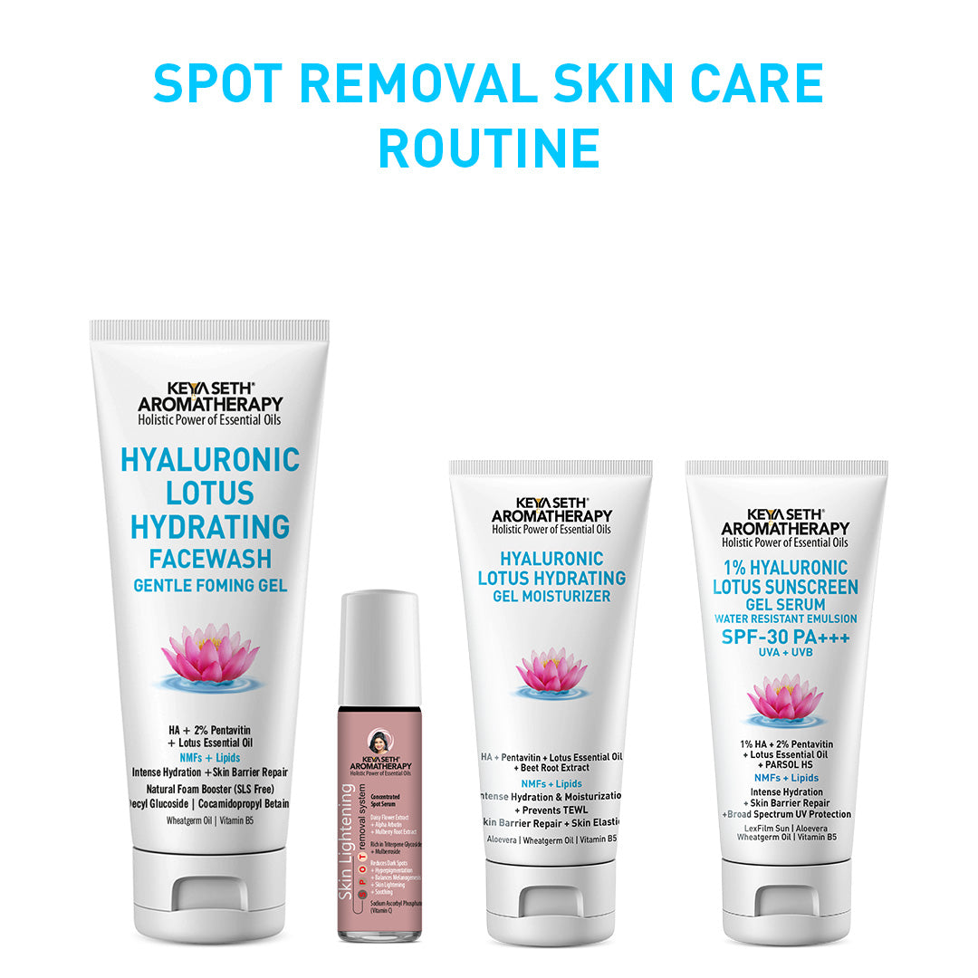 Daily Skincare Routine for Spot Removal & Hydration – Facewash, Serum, Moisturizer, SPF 30 Sunscreen With Hyaluronic Acid, Daisy Flower, Alpha Arbutin, Beetroot Extract, Mulberry Root Extract, Vitamin C & B5 to Fade Dark Spots, Scars & Even Skin Tone - Keya Seth Aromatherapy