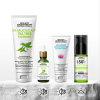 Daily Skincare Routine for Oily & Acne-Prone Skin - 2% Salicylic Acid Tea Tree Facewash & Serum with BHA, Vitamin E & B5 + 2% Pentavitin Moisturizer + 1% Hyaluronic Acid Sunscreen SPF 30 - Keya Seth Aromatherapy