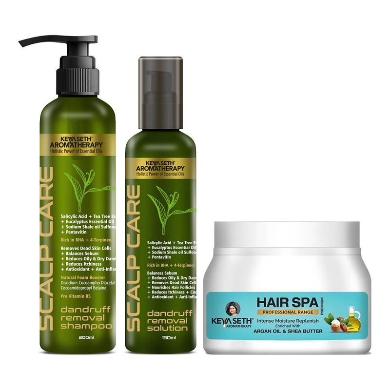Dandruff Repair Kit: Shampoo, Hair Spa & Serum with Salicylic Acid, Tea Tree, Jojoba, Rosemary & Coconut for a Flake-Free, Nourished & Itch-Free Scalp - Keya Seth Aromatherapy