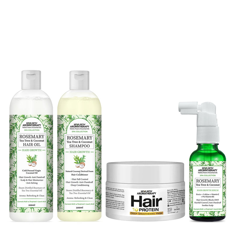 Hair Loss Repair Kit: Rosemary Tea Tree Coconut Oil, Biotin Shampoo, Keratin Mask & Growth Serum for Stronger, Thicker & Healthier Hair - Keya Seth Aromatherapy