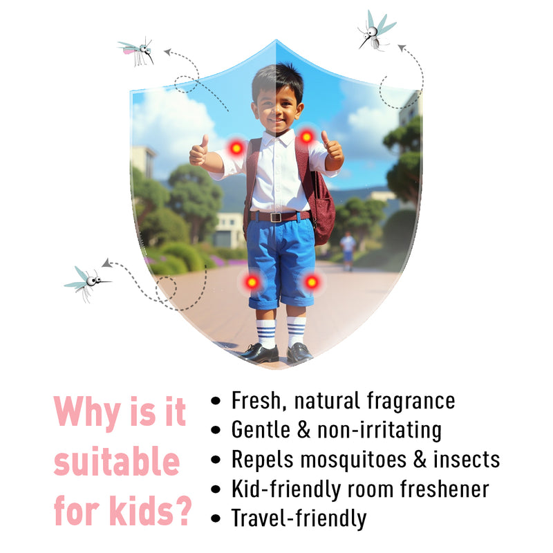 Schoolers Baby & Kids Mosquito-Insect Repellent Fabric Roll-On With Citronella, Lemongrass, Clove, Eucalyptus, Neem seed and Tea tree oils, Natural, DEET Free & Safe - Keya Seth Aromatherapy