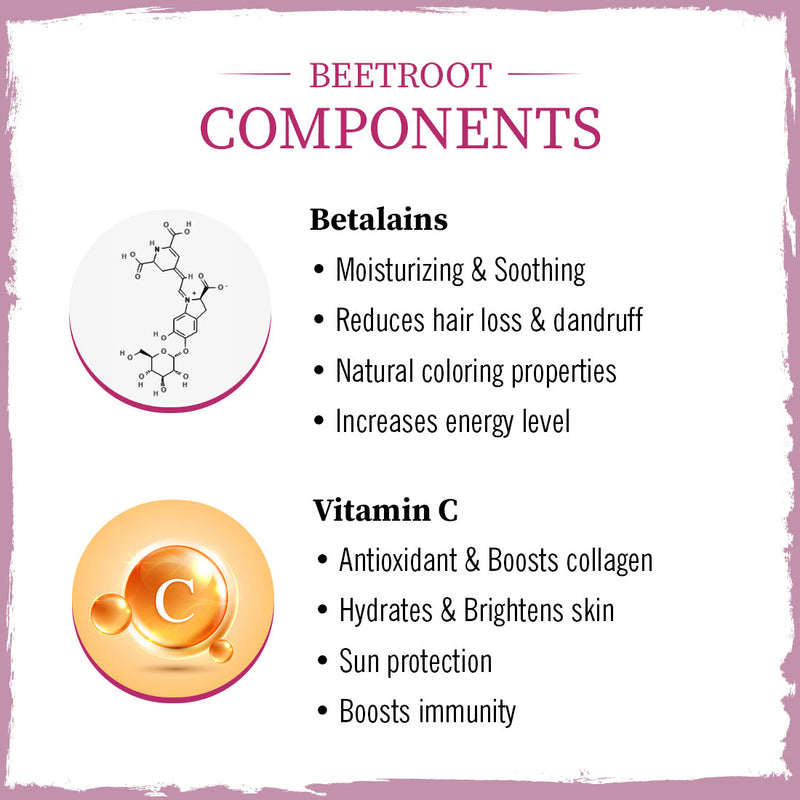 Beetroot Powder with Betalains & Vitamin C for Glowing Skin, Moisturizing, Anti-Aging, Natural Hair Color, Dandruff Control & Immunity Boost - Keya Seth Aromatherapy