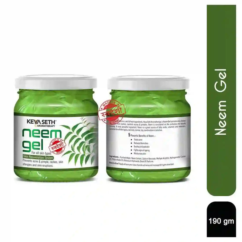 Neem Gel Moisturizer- For Oily & Sensitive Skin, Prevents Acne & Pimple, Rashes, Skin Allergies & Skin Eruption,  with Pure Neem Extract - Keya Seth Aromatherapy