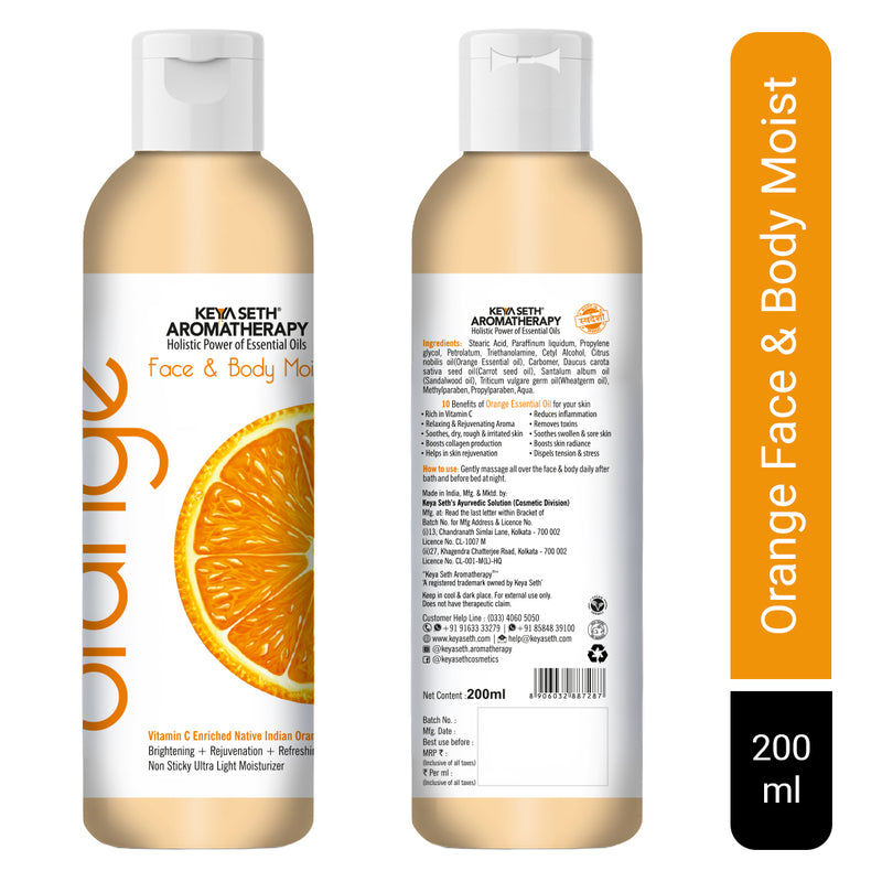 Orange Face & Body Moist,Vitamin C Enriched,Brightening, Rejuvenating, Refreshing - Keya Seth Aromatherapy