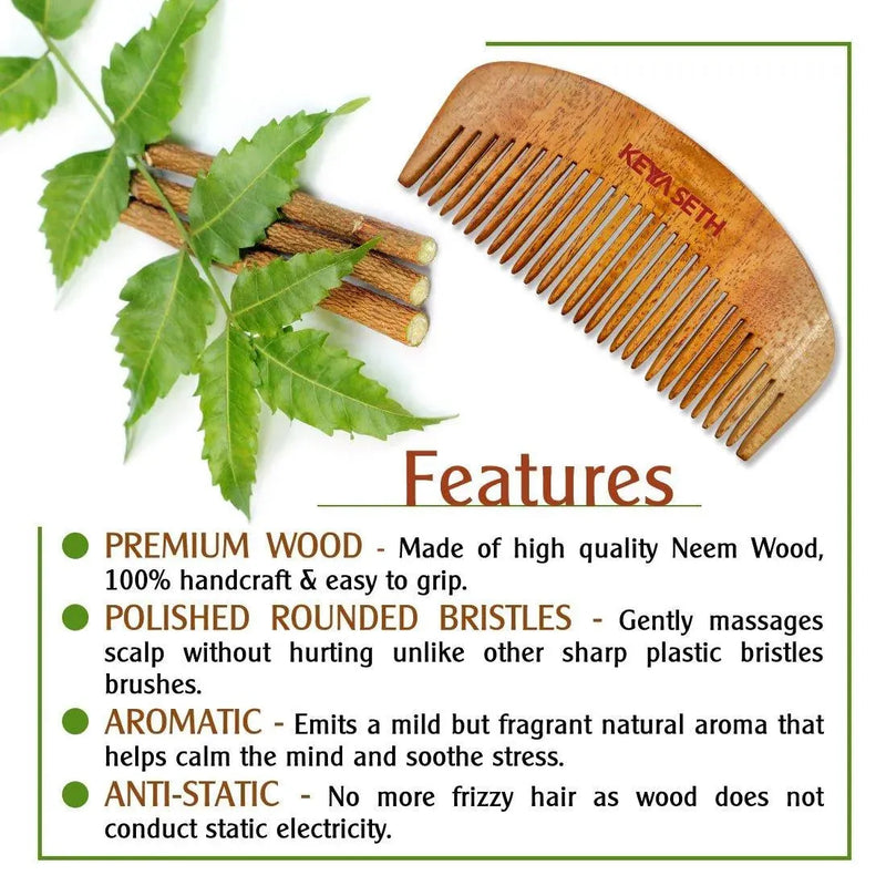 Free 3-in-1 Neem Wooden Comb Small Size - Keya Seth Aromatherapy